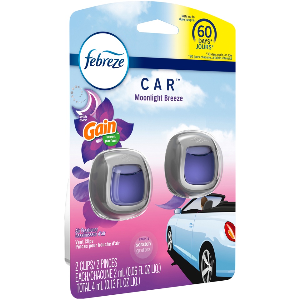 slide 2 of 2, Febreze Car 2 Pack Vent Clips Moonlight Breeze Air Freshener 2 ea, 2 ct