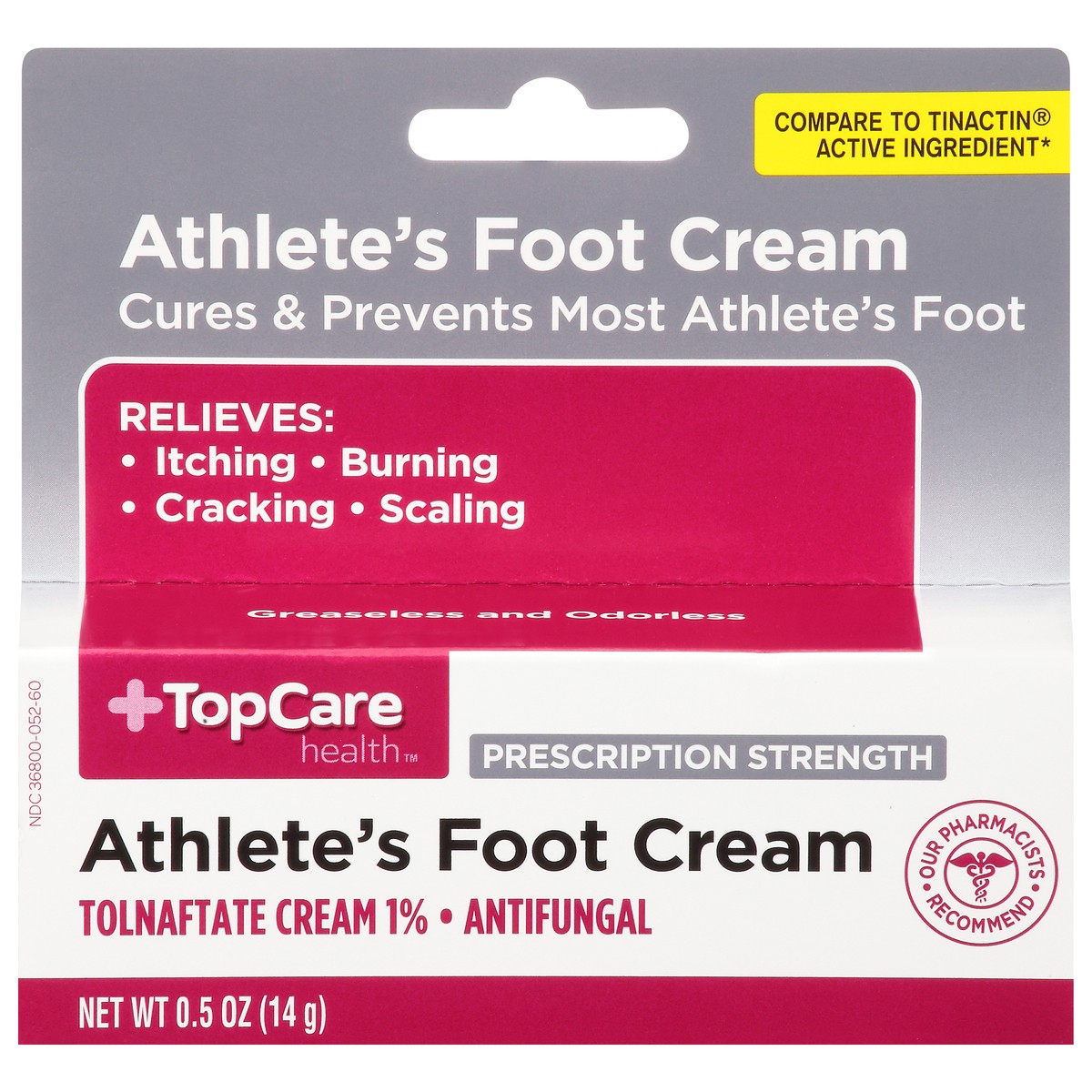 slide 1 of 10, TopCare Prescription Strength Athlete's Foot Cream, Tolnaftate 1% Antifungal, 0.5 oz