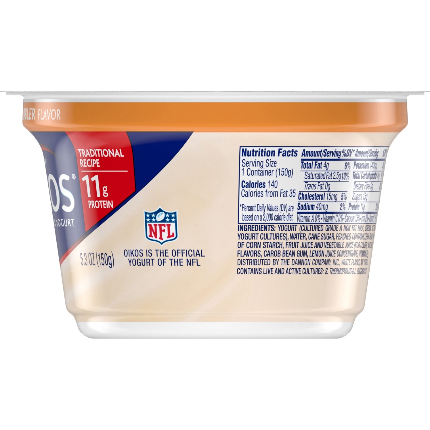 slide 4 of 6, Oikos Whole Milk Peach Cobbler Greek Yogurt, 5.3 oz