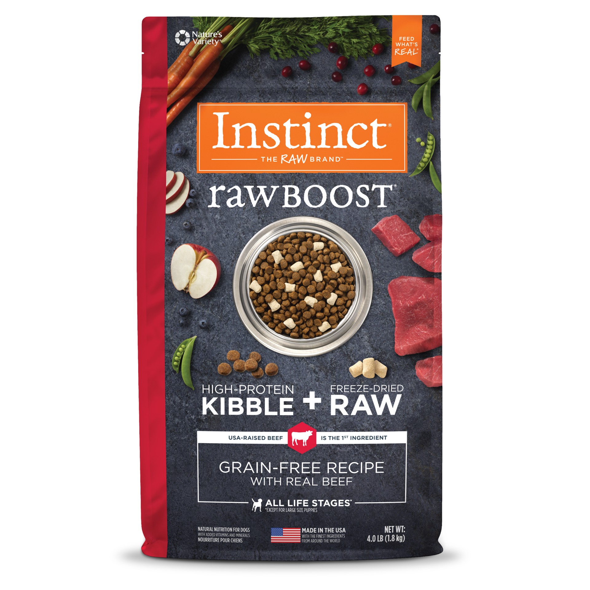 slide 1 of 4, Instinct Raw Boost Beef Dry Dog Food, 4 lb. Bag, 4 lb