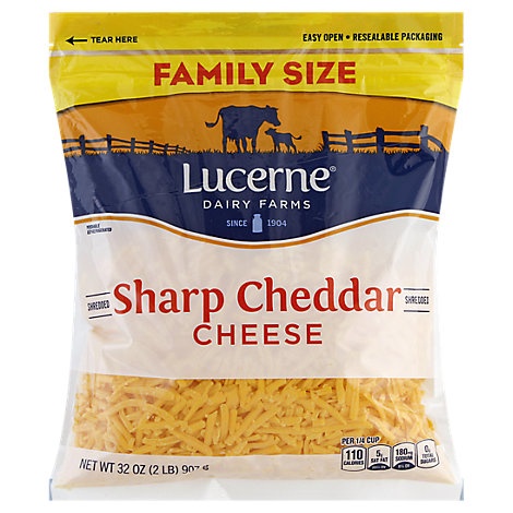 slide 1 of 1, Lucerne Dairy Farms Lucerne Cheese Shredded Sharp Cheddar, 32 oz