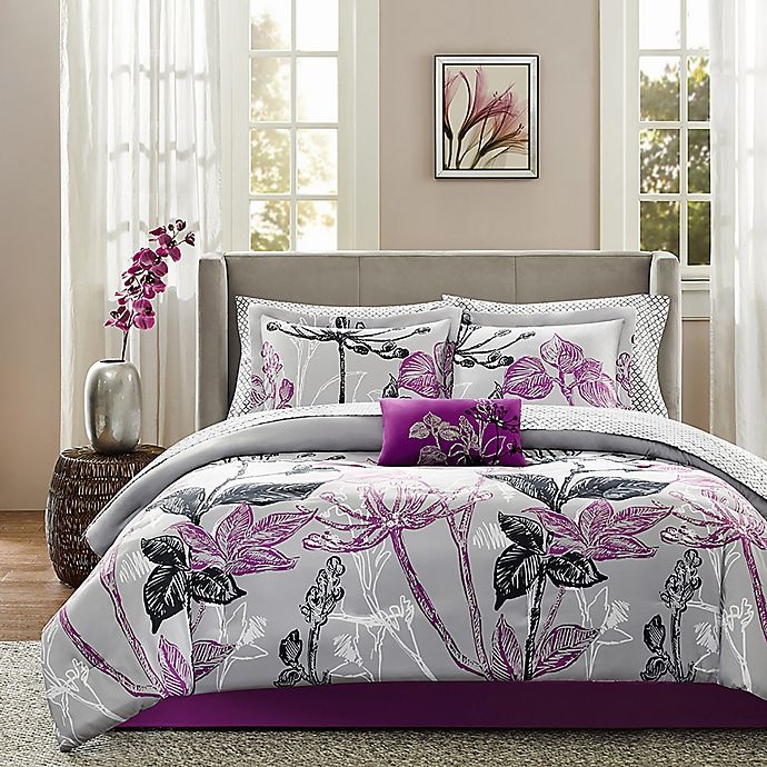 slide 3 of 8, Madison Park Claremont Reversible King Comforter Set - Purple, 9 ct