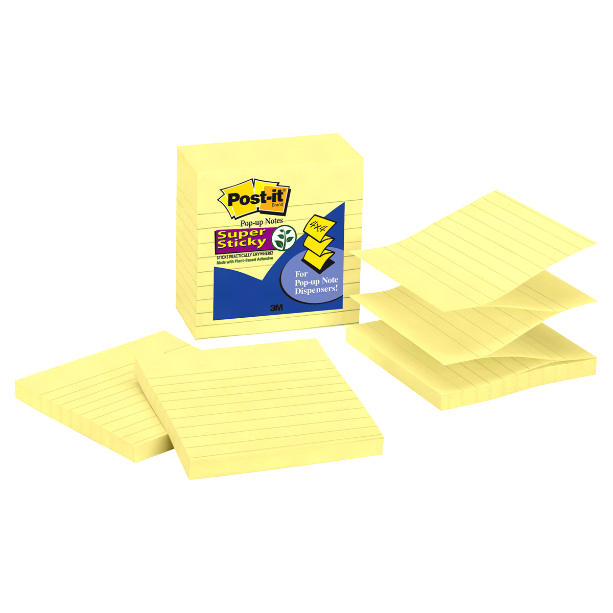 slide 2 of 2, Post-it Super Sticky Pop-up Notes, 4 in x 4 in, Canary Yellow, Lined, 5 ct