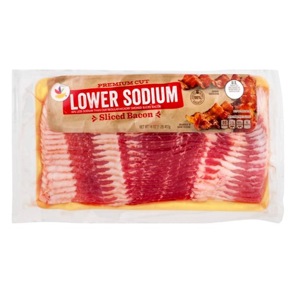 slide 1 of 1, GIANT Premium Cut Bacon Lower Sodium Sliced, 16 oz