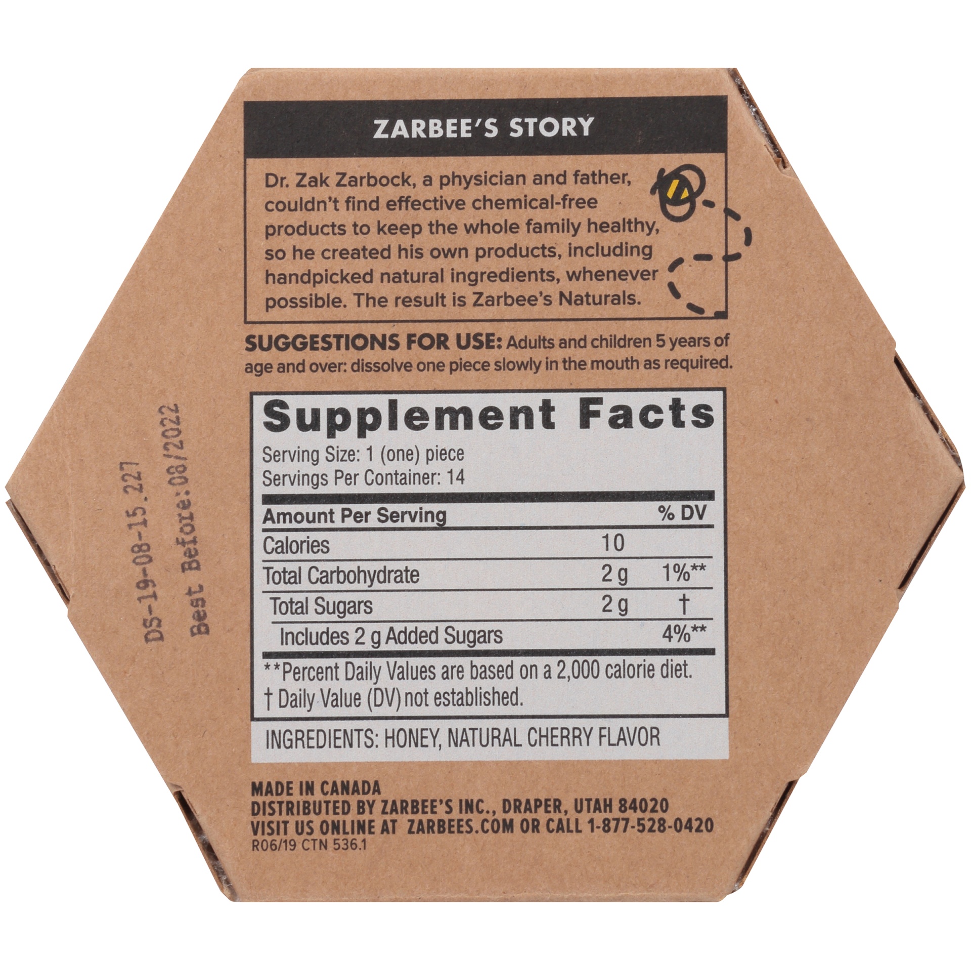 slide 6 of 6, Zarbee's Naturals 99% Honey Cough Soothers Dietary Supplement, 14 ct