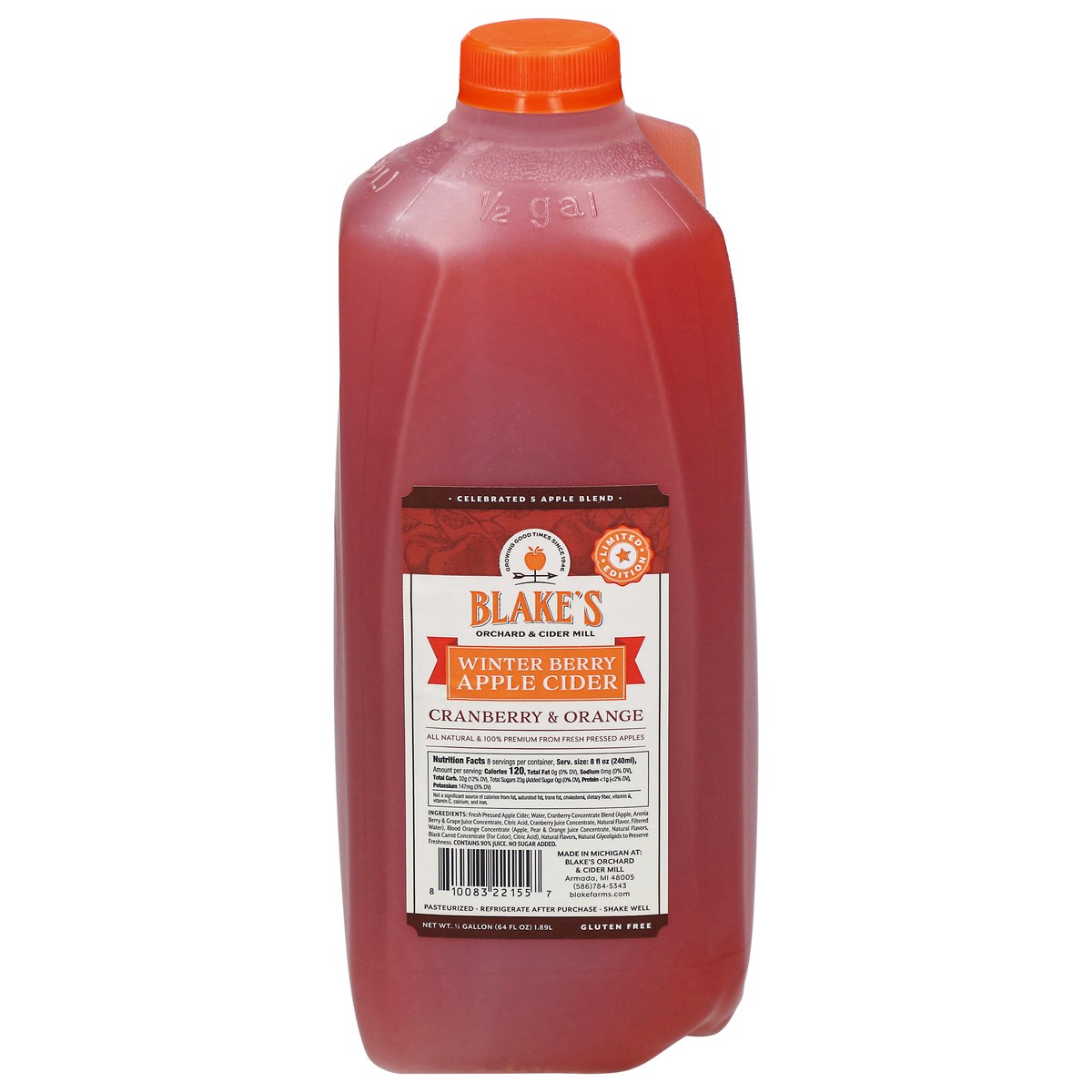 slide 1 of 13, Blake's Cranberry & Orange Winter Berry Apple Cider - 1/2 gal, 1/2 gal