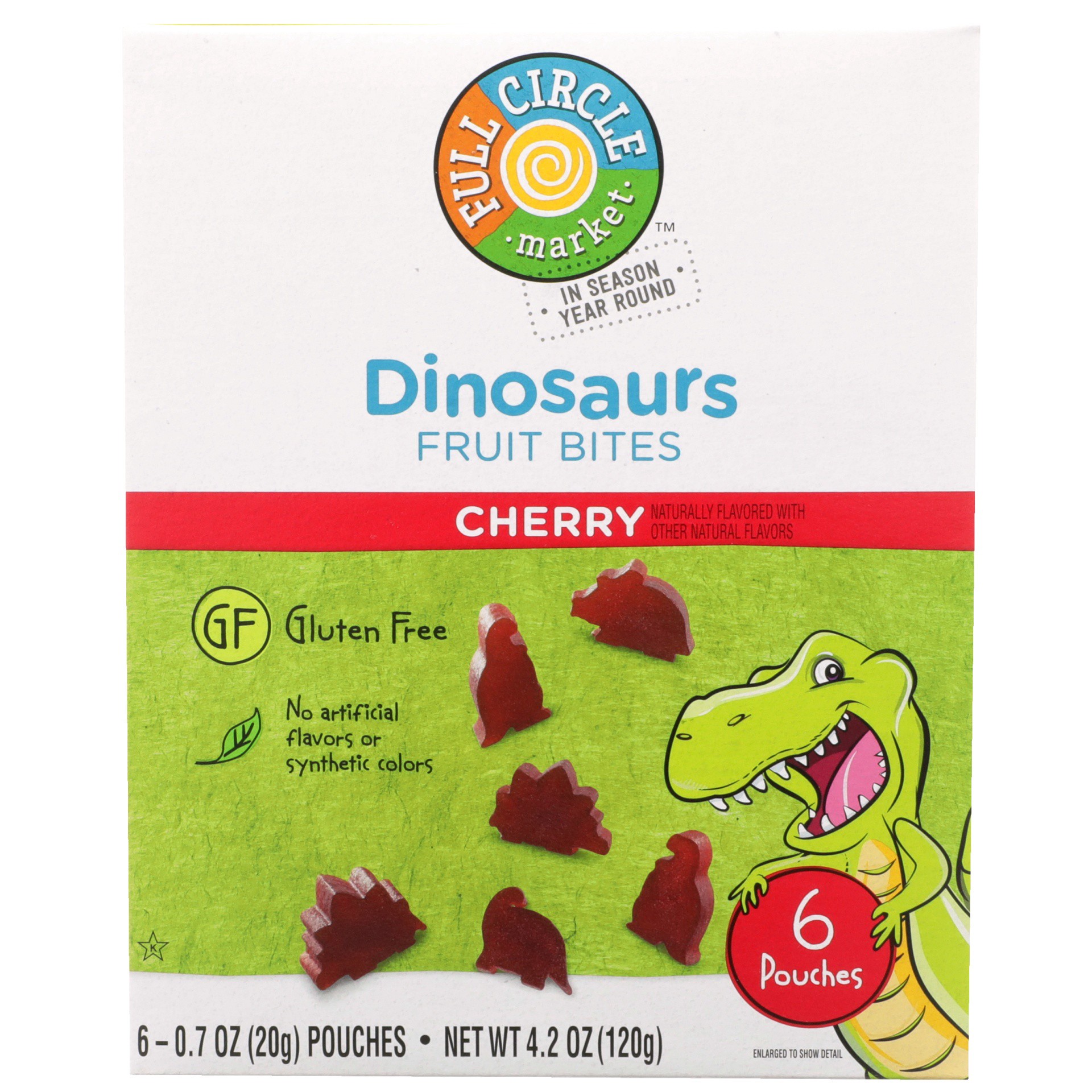 slide 1 of 6, Full Circle Market Cherry Dinosaurs Fruit Bites, 4.2 oz