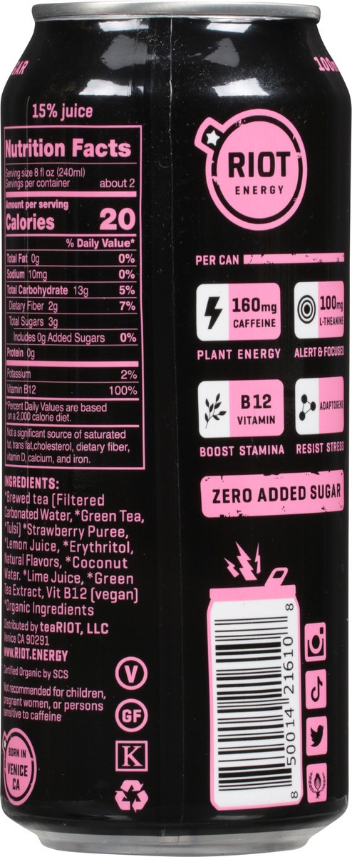 slide 6 of 13, Riot Energy Organic Strawberry Lemonade Energy Drink- 16 fl oz, 16 fl oz