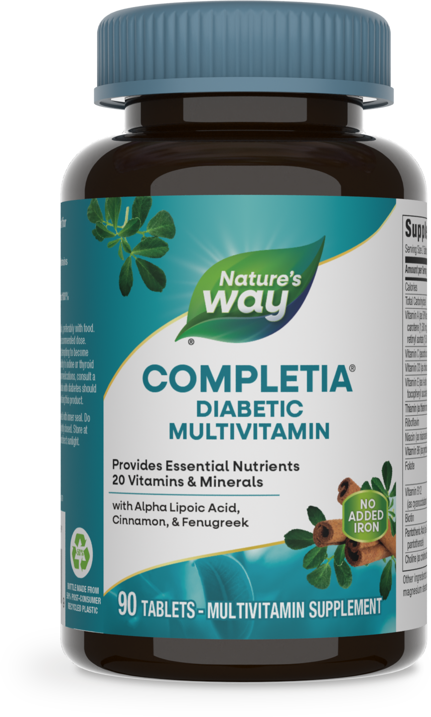 slide 1 of 1, Nature's Way Completia Diabetic Multivitamin, Provides Essential Nutrients, 20 Vitamins & Minerals, with Alpha Lipoic Acid, Cinnamon, Fenugreek, High Potency B-Vitamins, Antioxidants, 90 Tablets, 90 ct