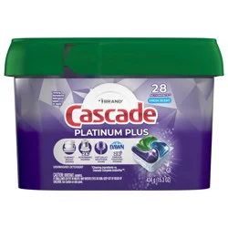 Cascade Platinum Plus ActionPacs Dishwasher Detergent Pods, Fresh, 28 Count