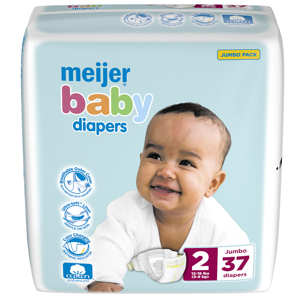 slide 3 of 5, Meijer Baby Jumbo Diapers Size 2, 37 ct