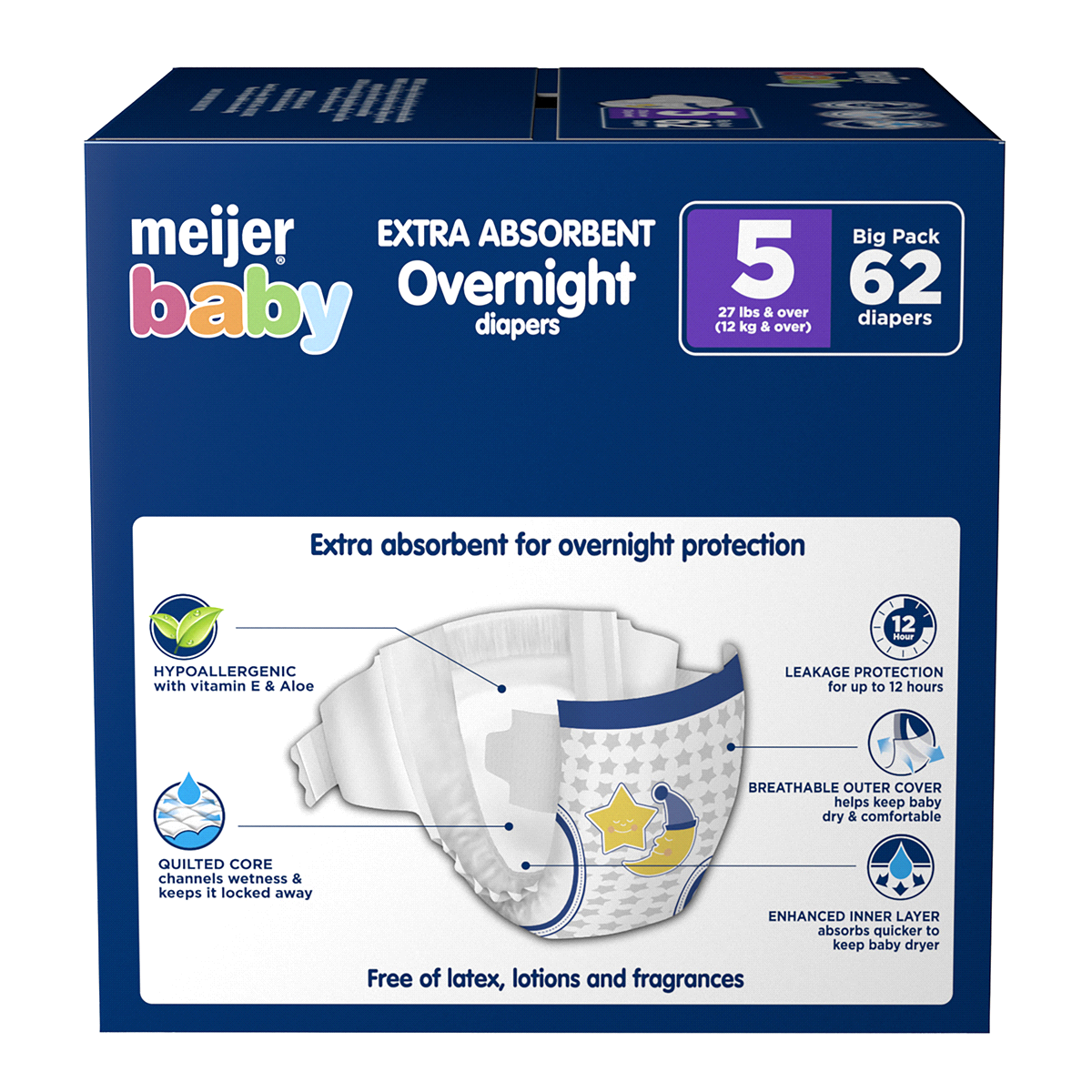 slide 4 of 5, Meijer Baby Overnight Big Pack, Size 5, 62 ct