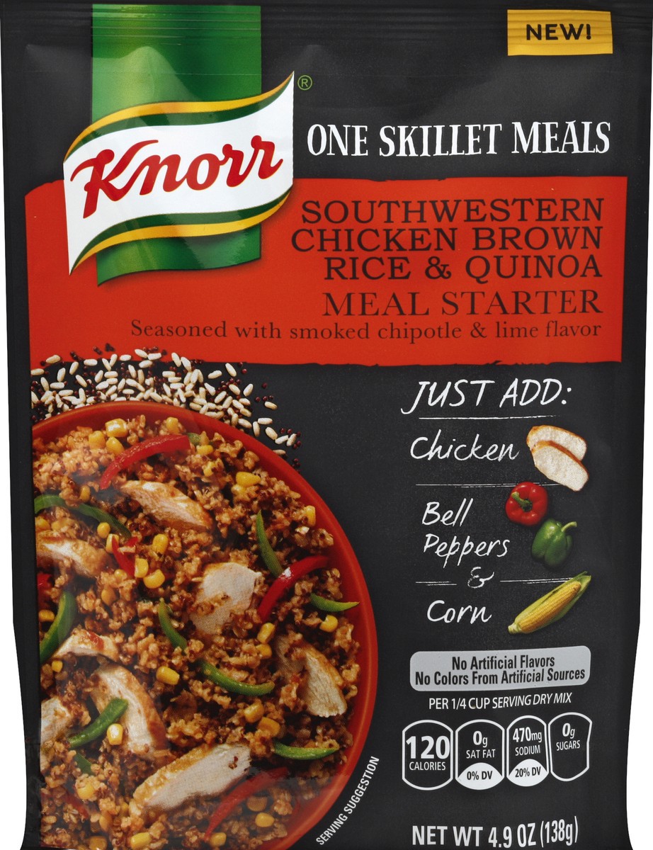 slide 5 of 6, Knorr One Skillet Meals Southwestern Chicken Brown Rice Quinoa Meal Starter, 4.9 oz