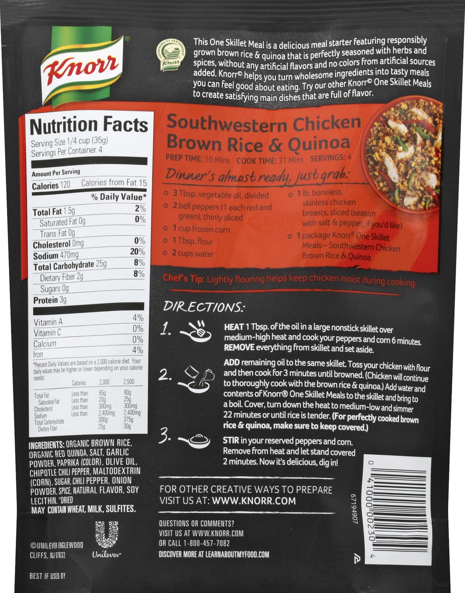 slide 6 of 6, Knorr One Skillet Meals Southwestern Chicken Brown Rice Quinoa Meal Starter, 4.9 oz