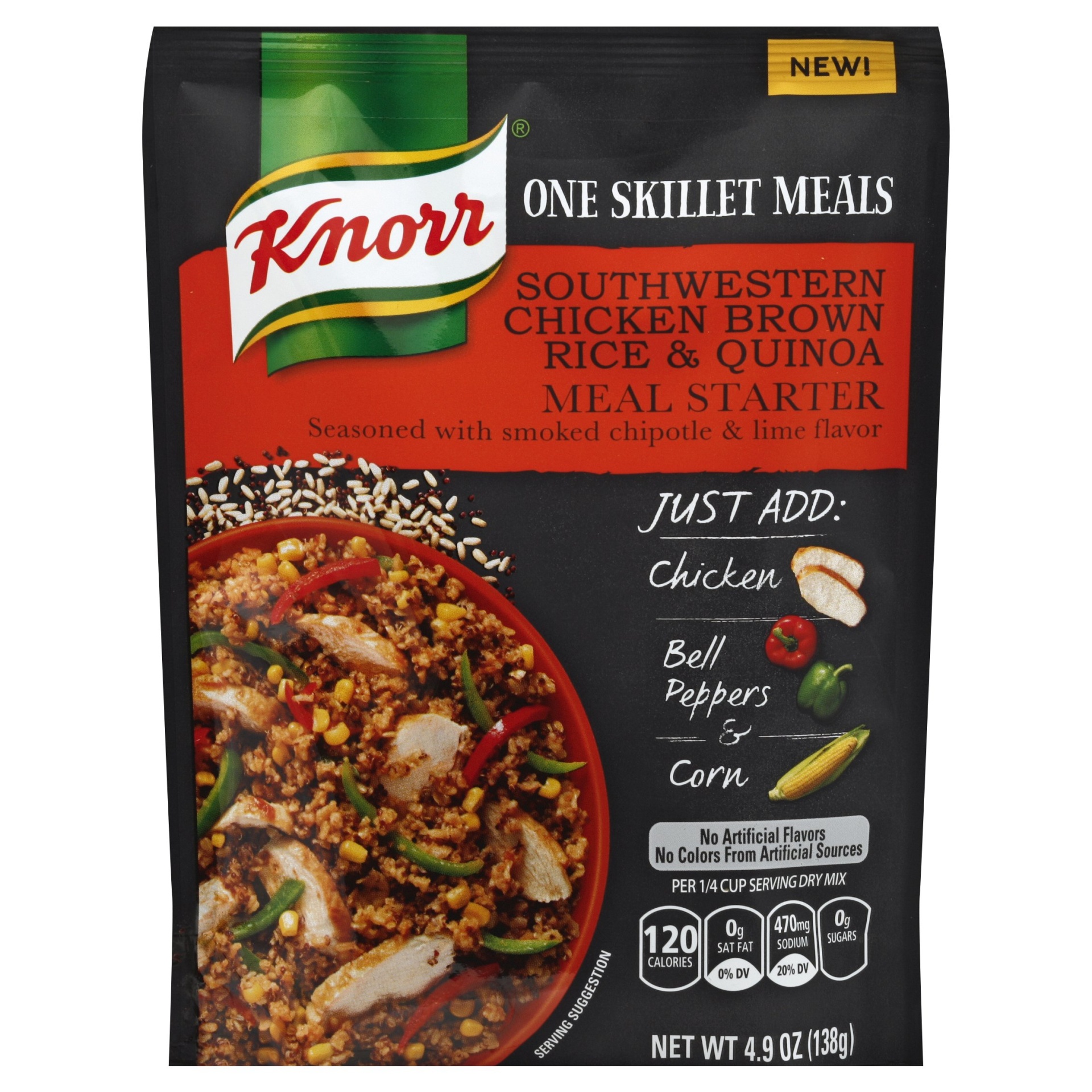 slide 1 of 6, Knorr One Skillet Meals Southwestern Chicken Brown Rice Quinoa Meal Starter, 4.9 oz