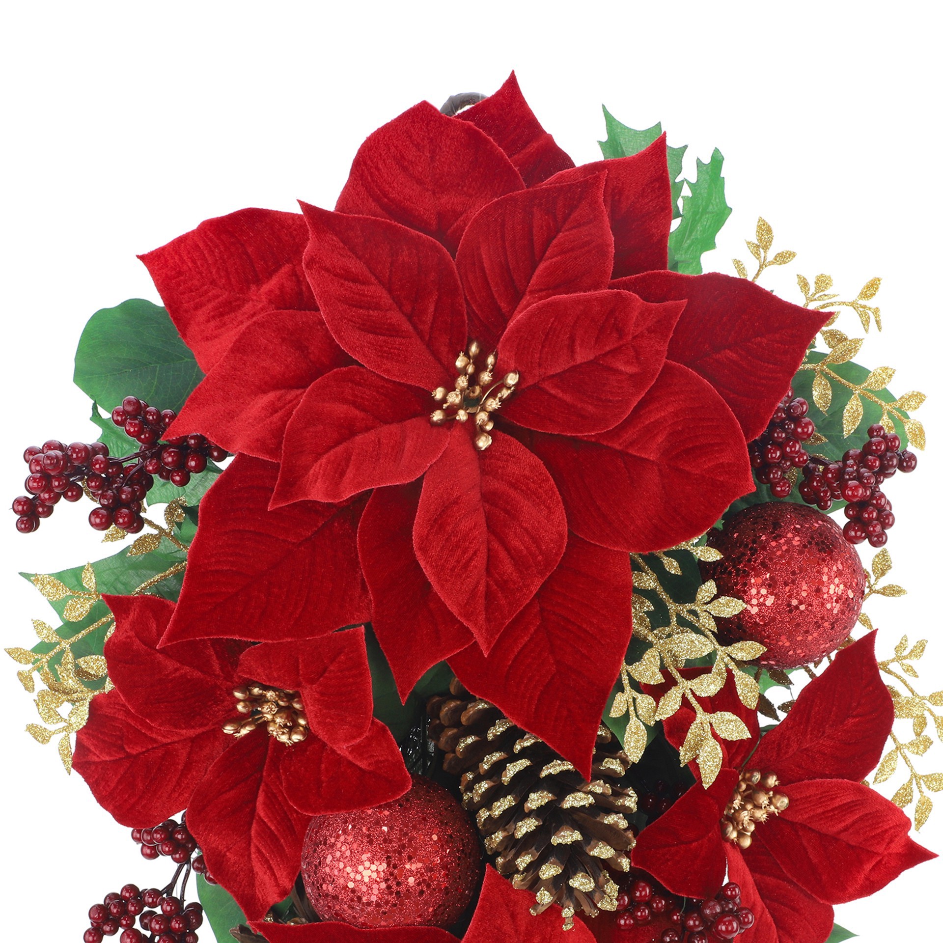 slide 2 of 3, 26" Red Poinsettia, Ornament & Pinecone Teardrop By Ashland, 15 in x 6 in x 26 in