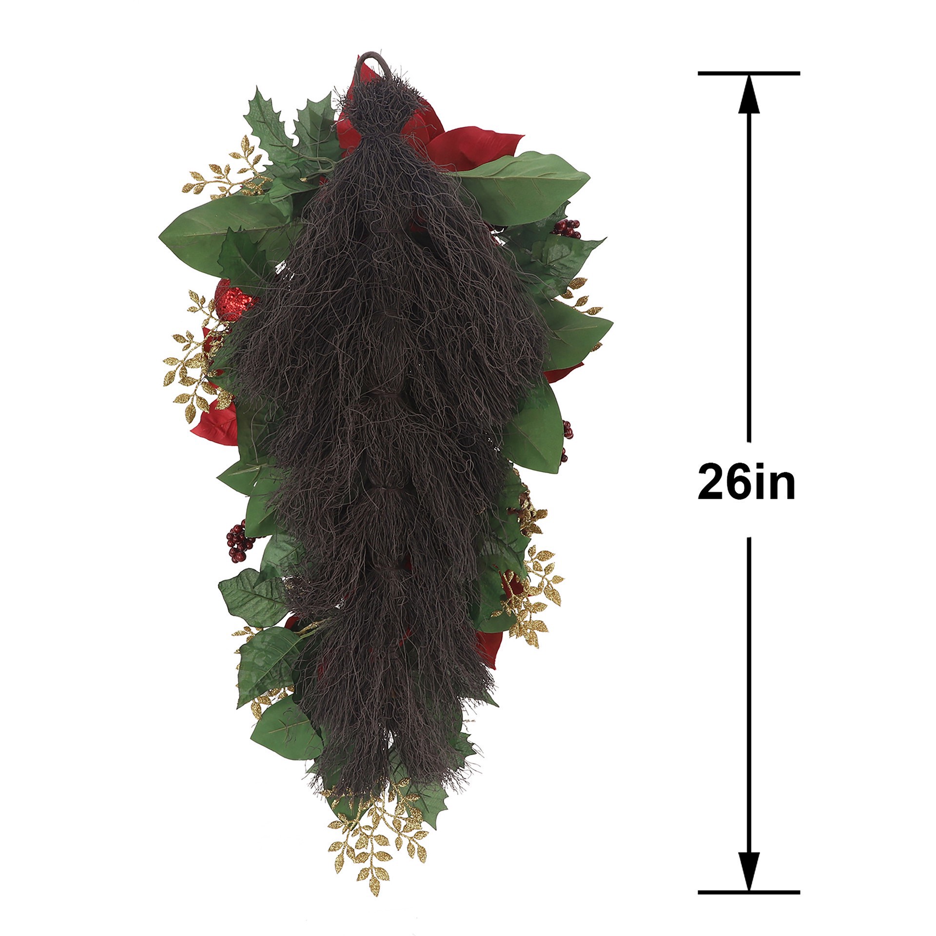 slide 3 of 3, 26" Red Poinsettia, Ornament & Pinecone Teardrop By Ashland, 15 in x 6 in x 26 in