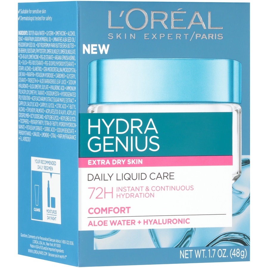 slide 3 of 8, L'Oréal Hydra Genius Glowing Water Cream Normal Dry Skin, 1.7 oz