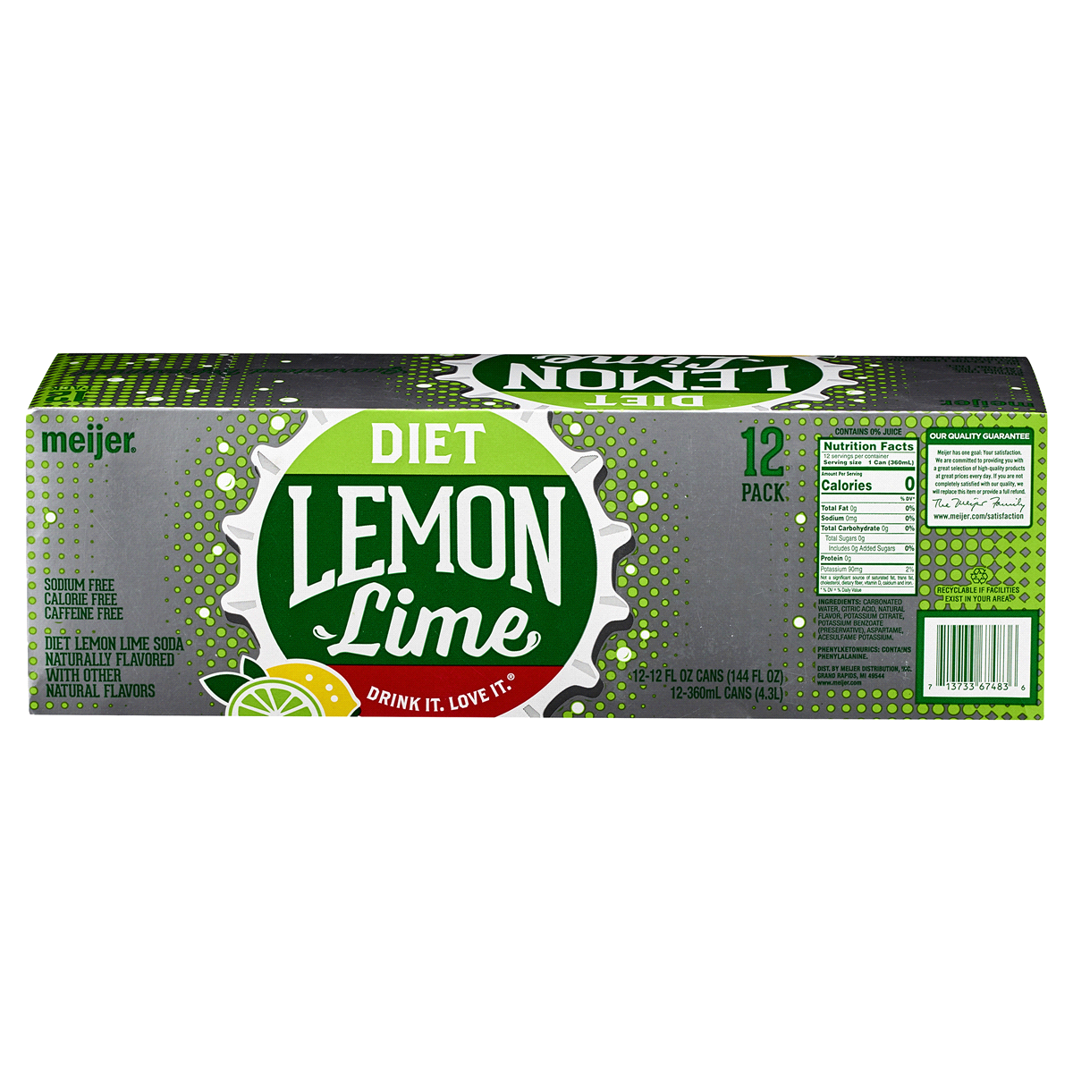 slide 2 of 2, Meijer Diet Lemon Lime Soda Cans, 144 fl oz