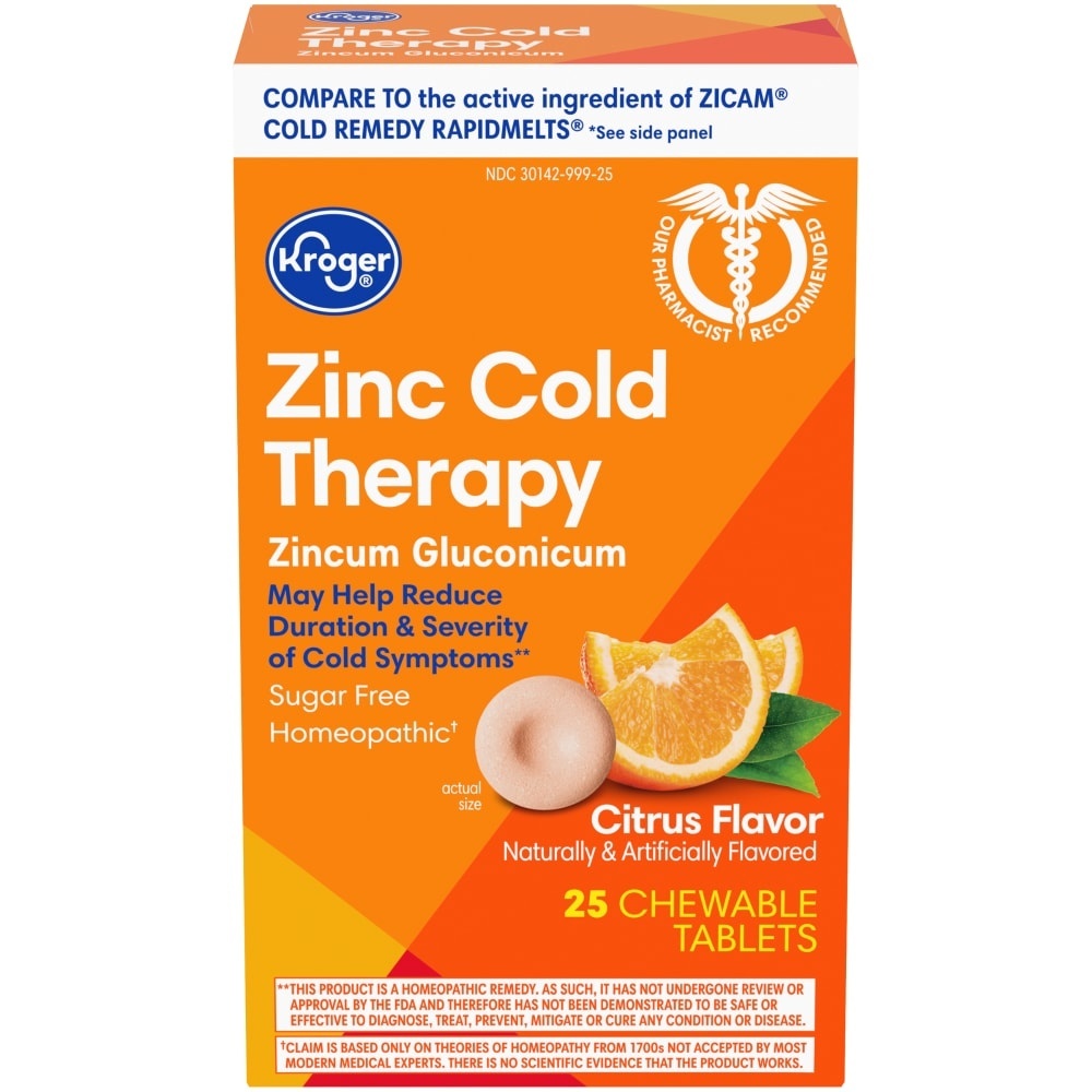 slide 1 of 1, Kroger Zinc Cold Therapy Citrus Flavor Quick Dissolve Tablets, 25 ct