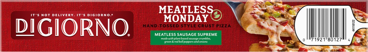 slide 4 of 9, DIGIORNO Frozen Pizza - Meatless Monday Sausage Supreme Pizza - Hand Tossed Style Crust Pizza with Plant Based Meat, 20.85 oz