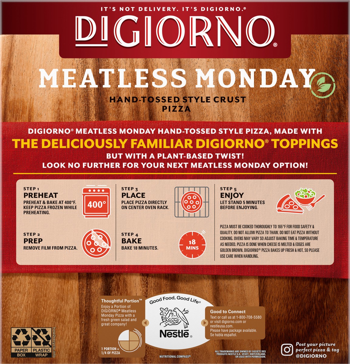 slide 5 of 9, DIGIORNO Frozen Pizza - Meatless Monday Sausage Supreme Pizza - Hand Tossed Style Crust Pizza with Plant Based Meat, 20.85 oz