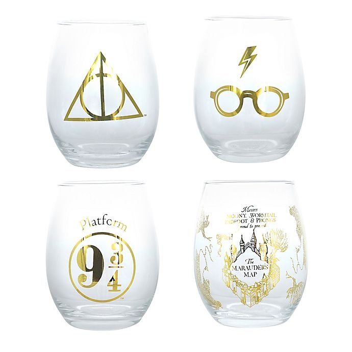 slide 1 of 5, Harry Potter Stemless Wine Glasses, 4 ct