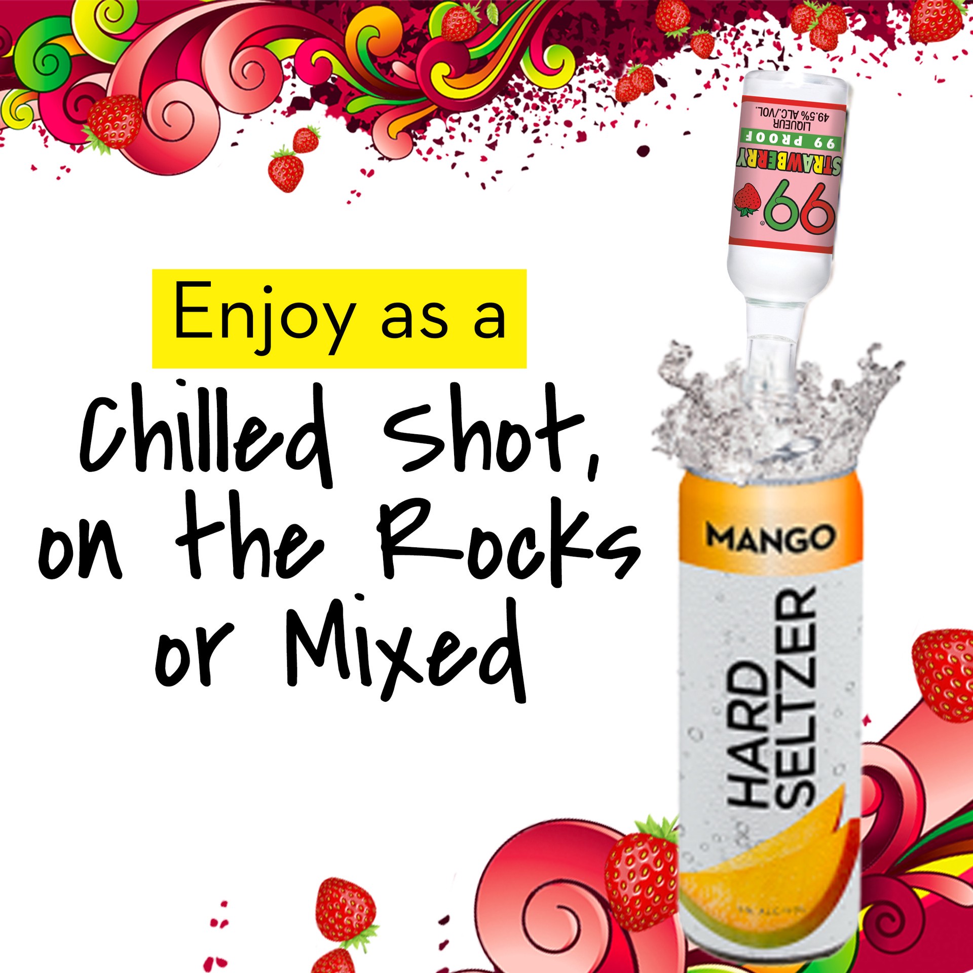 slide 5 of 5, 99 Brand Strawberry Liqueur, 50 mL Bottle, 99 Proof, 50 ml