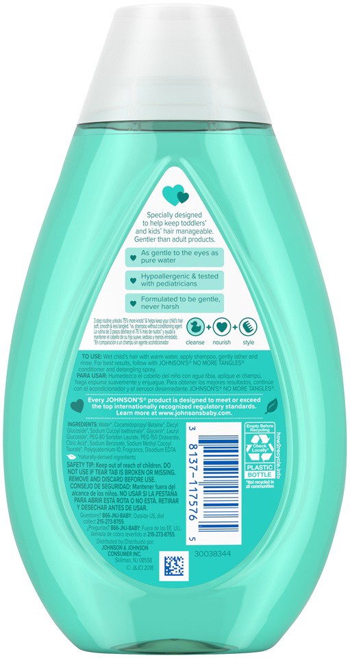 slide 3 of 6, Johnson's No More Tangles Detangling Shampoo for Toddlers and Kids, Gentle No More Tears Formula, Hypoallergenic and Free of Parabens, Phthalates, Sulfates and Dyes, 13.6 fl. oz, 13.60 fl oz