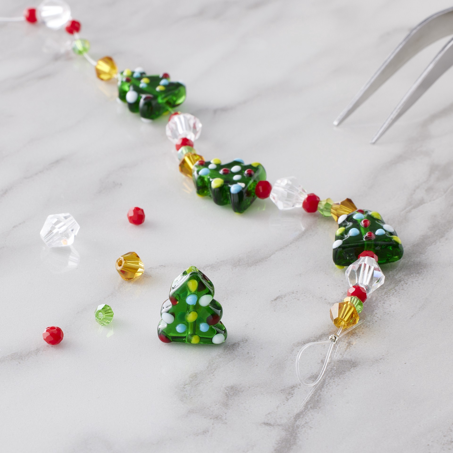 slide 3 of 3, Christmas Tree Lampwork Glass Bead Mix By Bead Landing, 15mm x 13mm