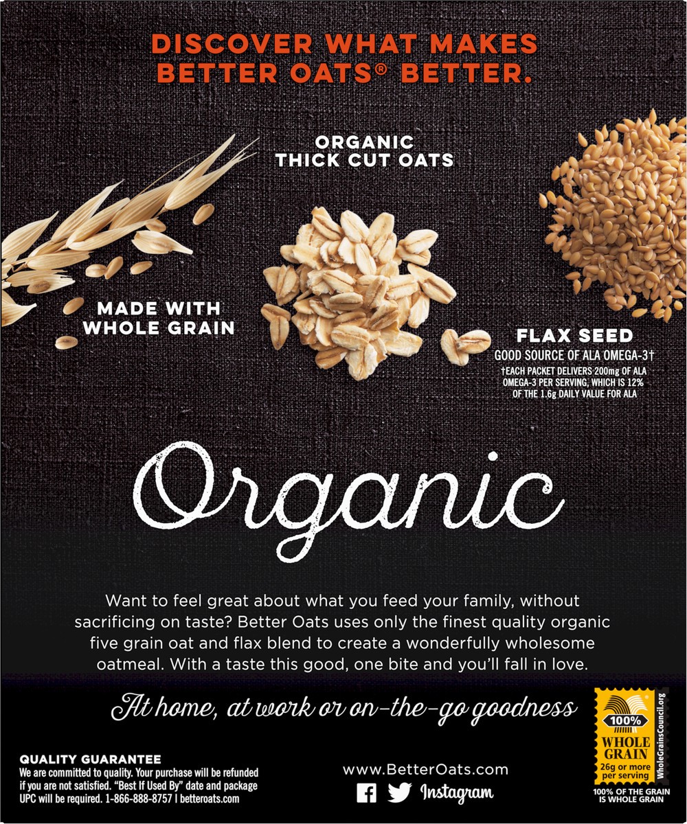 slide 2 of 9, Better Oats Organic Maple and Brown Sugar Multigrain Hot Cereal, Organic Oatmeal Pouches with Flax Seed, Pack of 8, 11.6 OZ Pack, 11.6 oz