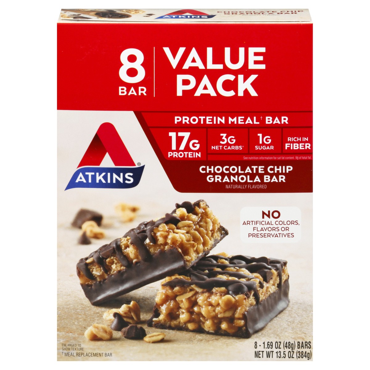 slide 1 of 9, Atkins Chocolate Chip Granola Bars, 8 ct; 1.69 oz