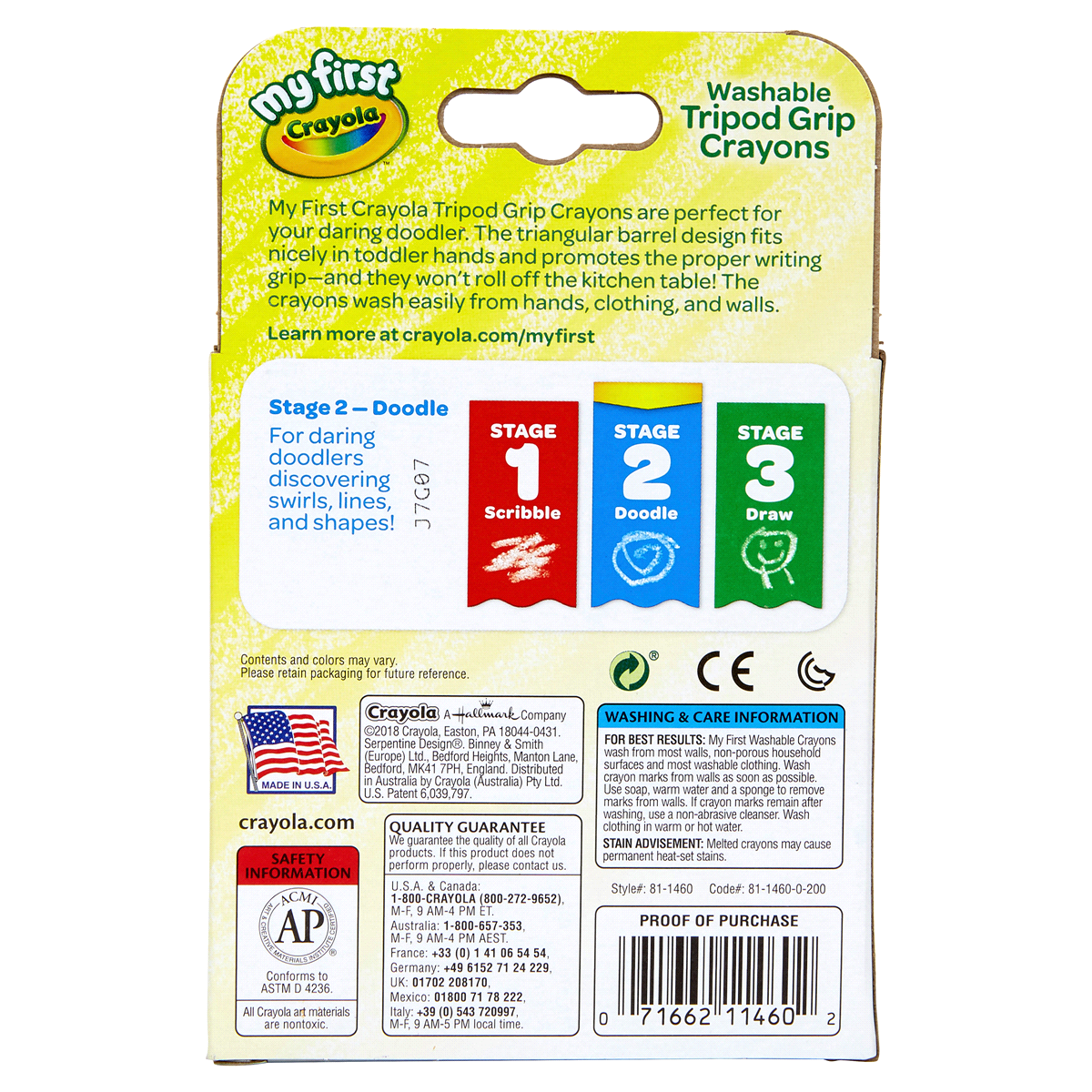 slide 2 of 8, Crayola Washable Tripod Grip Crayons Stage 2, 8 ct