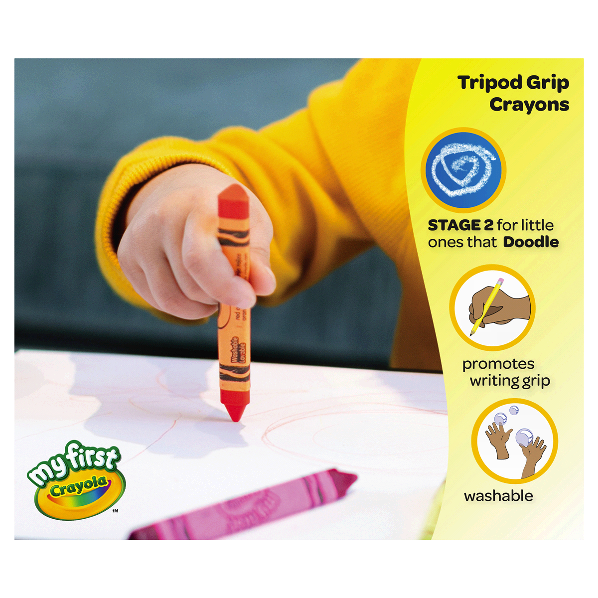 slide 4 of 8, Crayola Washable Tripod Grip Crayons Stage 2, 8 ct