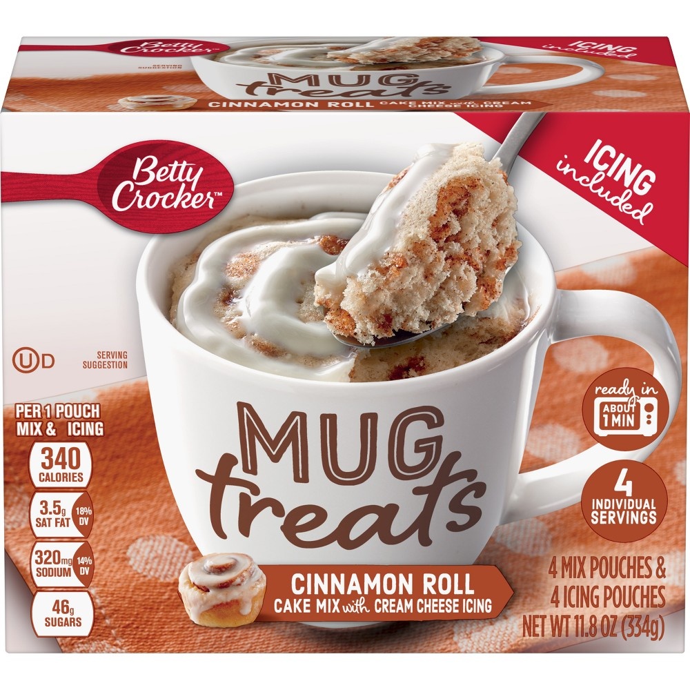 slide 2 of 3, Betty Crocker Mug Treats, Cinnamon Roll, 4 Count, 11.8 oz, 11.8 oz