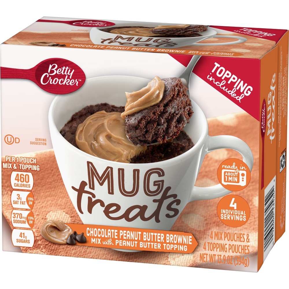 slide 2 of 3, Betty Crocker Chocolate Peanut Butter Brownie Mug Treat Pouches, 4 ct; 13.9 oz