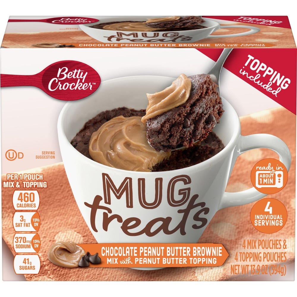 slide 3 of 3, Betty Crocker Chocolate Peanut Butter Brownie Mug Treat Pouches, 4 ct; 13.9 oz