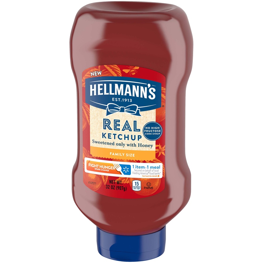 slide 5 of 5, Hellmann's Sweetened Only with Honey Real Ketchup Family Size, 32 oz