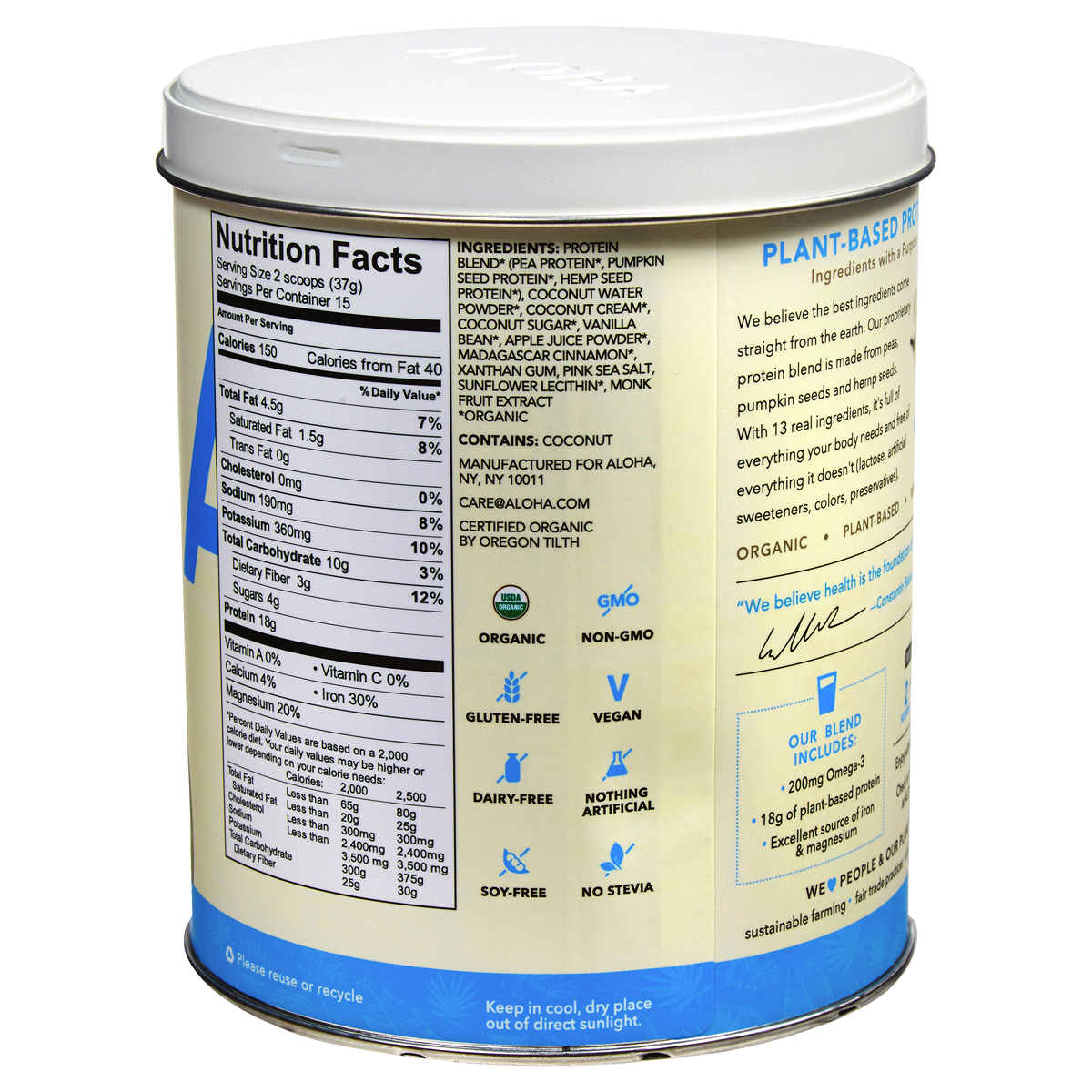 slide 2 of 2, Aloha Organic Vanilla Protein Powder, 1 lb 3.6 oz