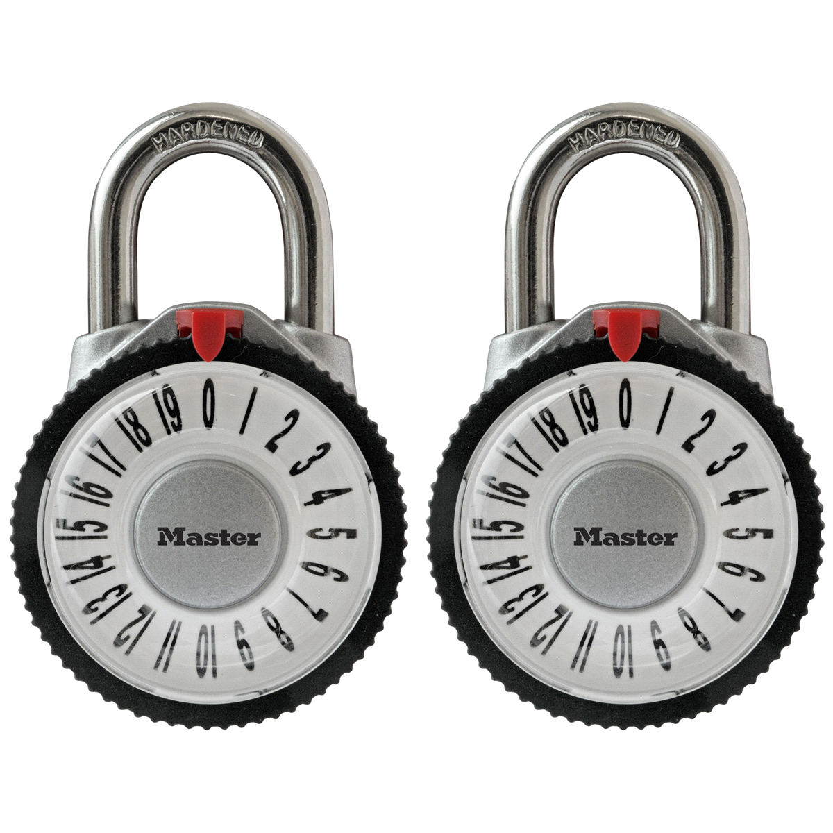 slide 3 of 3, Master Lock Magnification Dial Combination Padlock 1588T, 2-1/8 inch wide, Pack of 2-Combination Alike, 1 ct