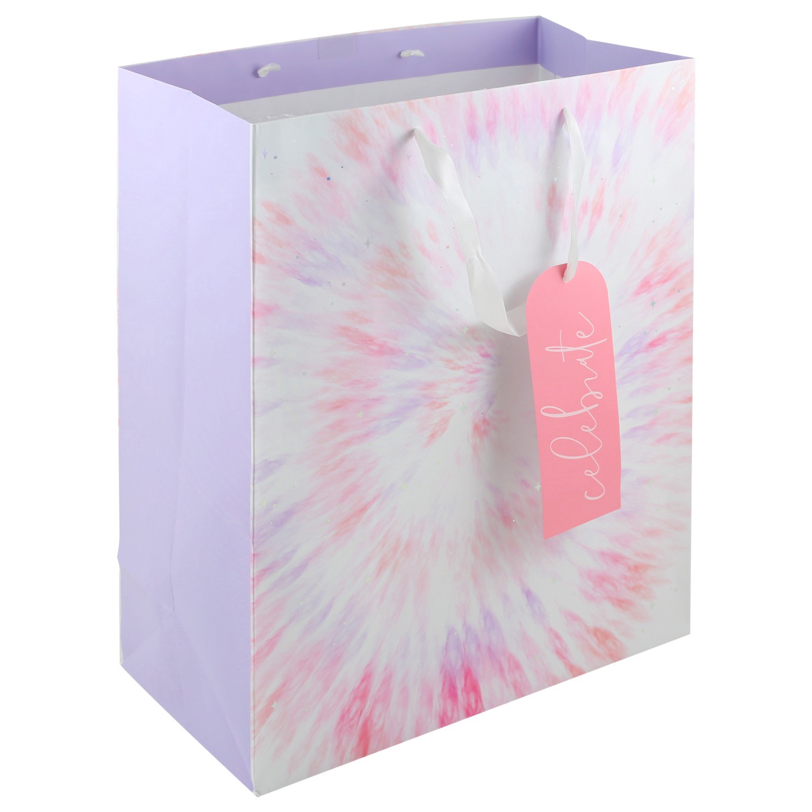 slide 2 of 2, 16" Pink & Lavender Tie Dye Gift Bag By Celebrate It, 12 in x 6 in x 16 in