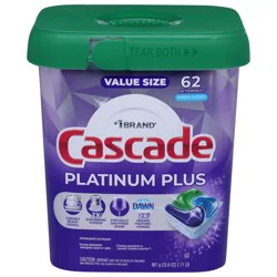 Cascade Platinum Plus ActionPacs Fresh Scent Dishwasher Detergent Value Size 62 ea