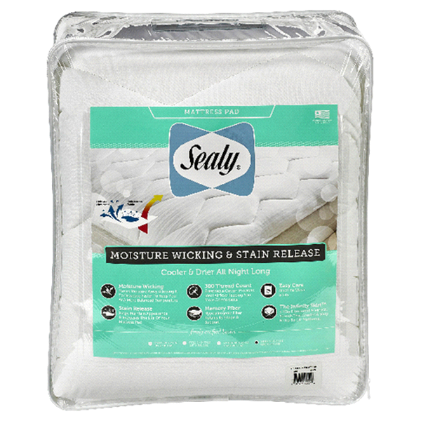 slide 1 of 1, Sealy Moisture Wicking & Stain Release King Mattress Pad, King Size