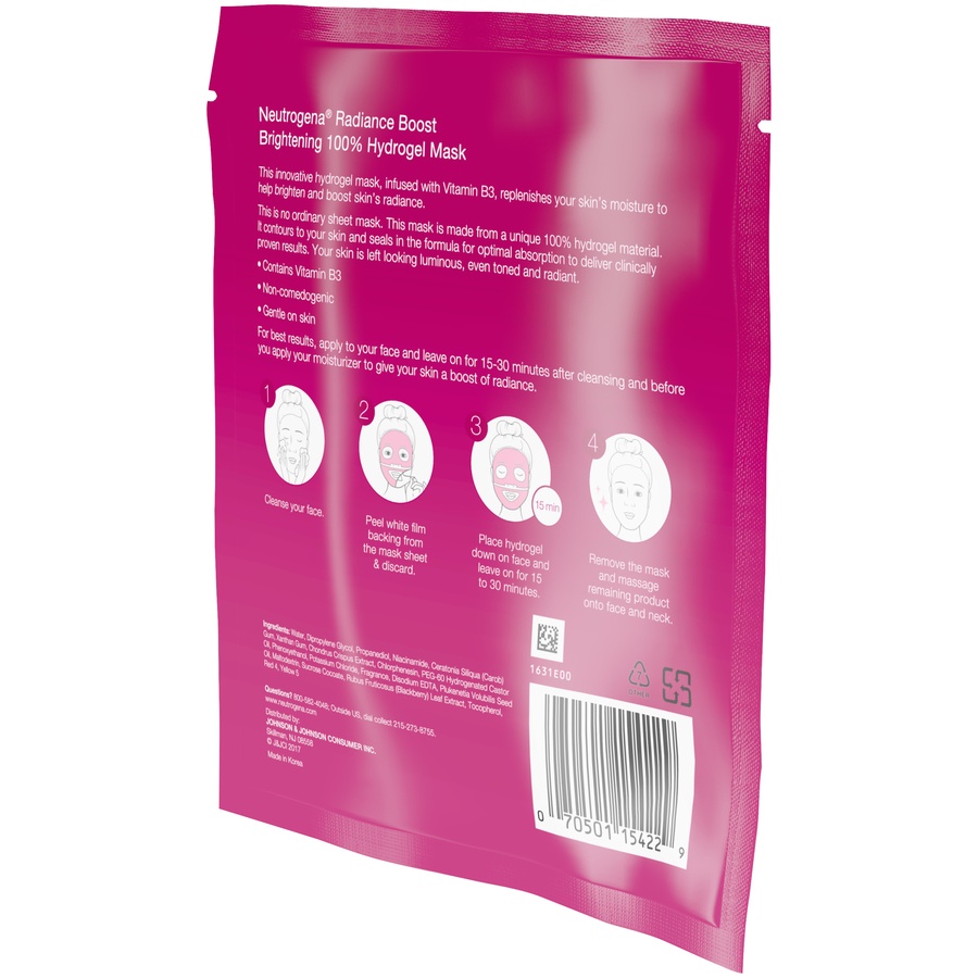 slide 4 of 6, Neutrogena Radiance Boost Brightening 100% Hydrogel Mask, 1 oz