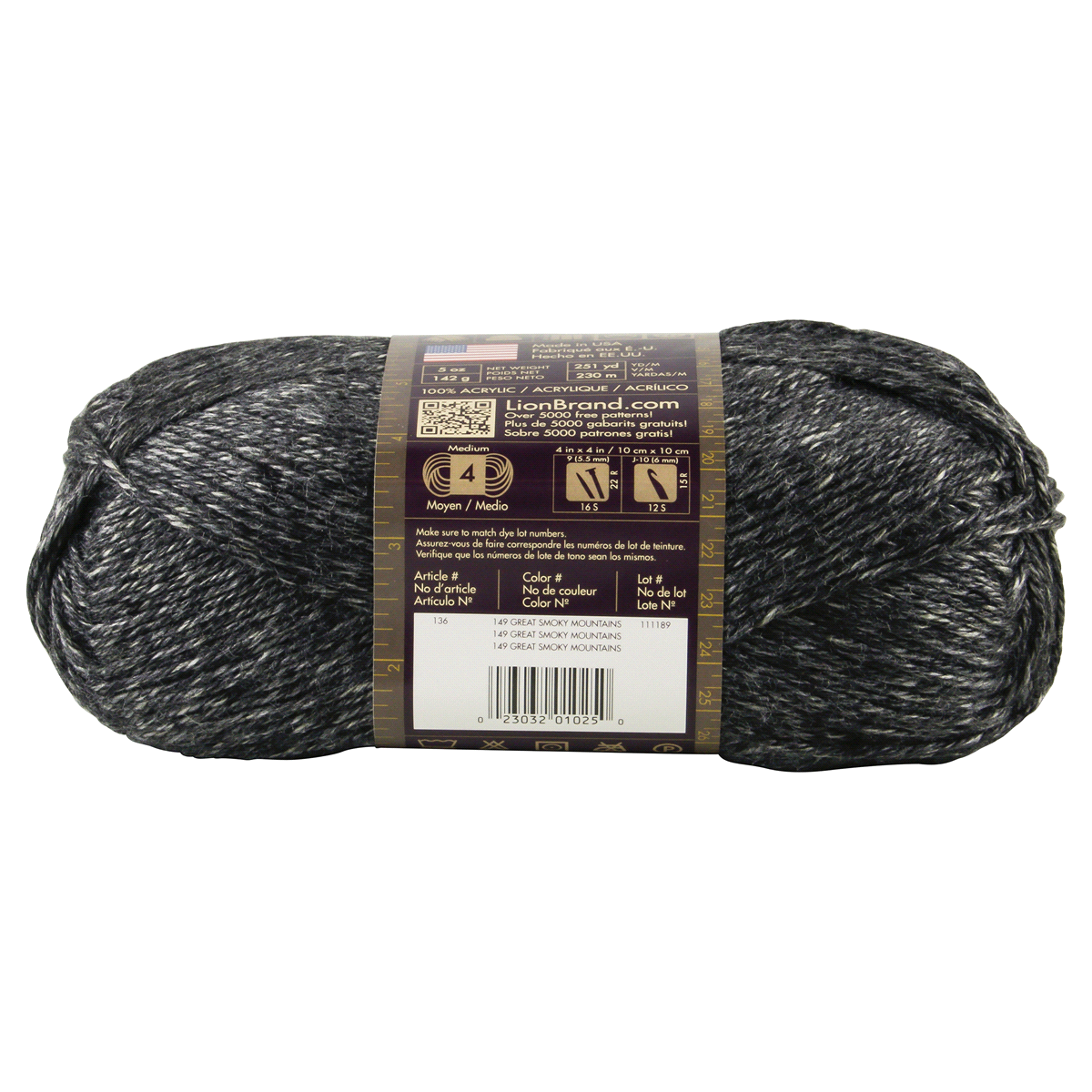 slide 4 of 4, Lion Brand Heartland Yarn - Great Smoky Mountains - Medium Gray Charcoal Gray, 5 oz