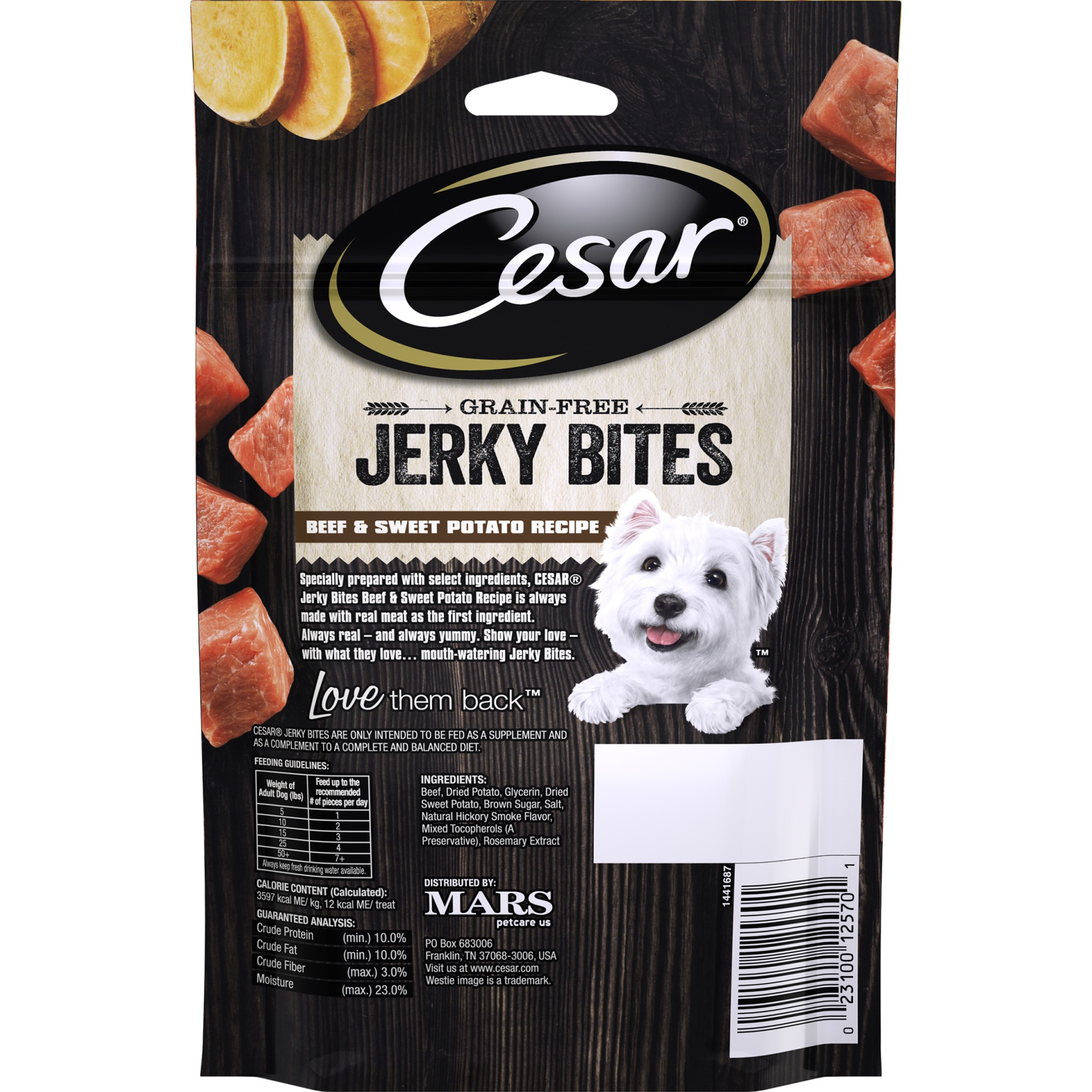 slide 6 of 9, Cesar Jerky Bites Dog Treats Beef And Sweet Potato Recipe Pouch, 8 oz