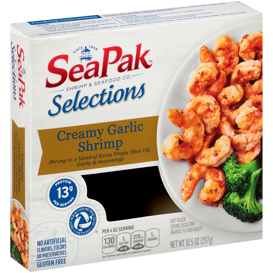 slide 2 of 8, SeaPak Creamy Garlic Shrimp, 10.5 oz