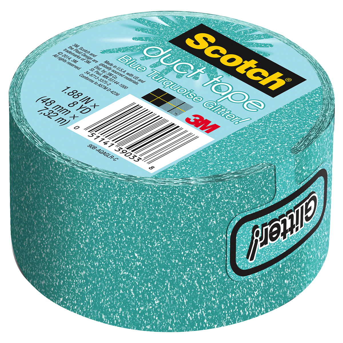 slide 2 of 2, Scotch Duct Tape, Blue Turquoise Glitter, 8 yd