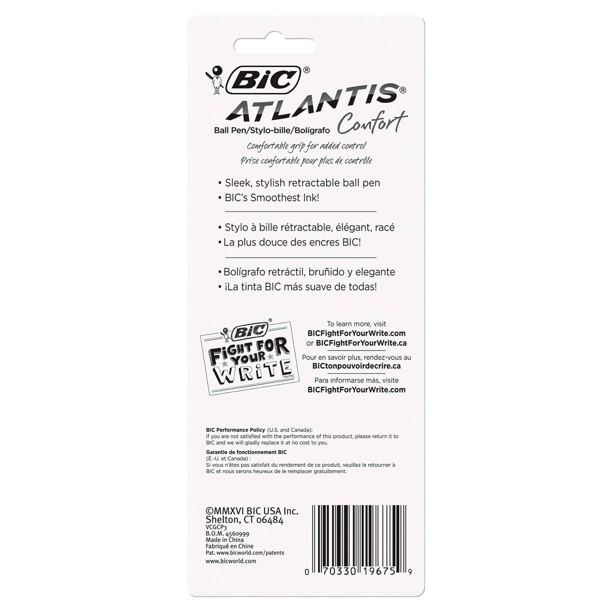 slide 4 of 4, BIC Atlantis Comfort Retractable Ball Pen, Medium Point (1.0mm), Blue, 3 ct