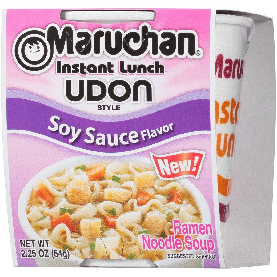 slide 3 of 8, Maruchan Instant Lunch Udon Style Soy Sauce Flavor Ramen Noodle Soup, 2 oz